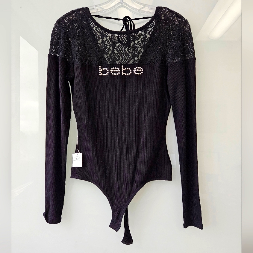NWT BEBE Lace & Crystals Bodysuit
